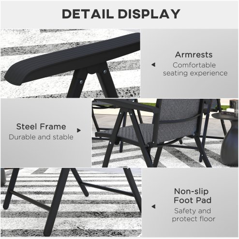 Outsunny Set of 2 Outdoor Wicker Folding Chairs, Patio PE Rattan Dining Armrests Chair set with 7 Levels Adjustable Backrest, for Outdoors, Camping, Grey