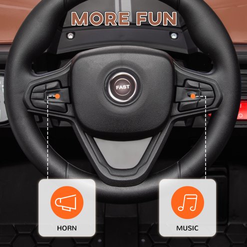 AIYAPLAY Kids Ride on Car, 12V Battery Powered Electric Truck with Remote Control, 4 Suspension Wheels, Horn, Lights, Music, USB, for Ages 3-5 Years, Brown