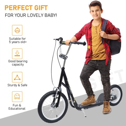 HOMCOM Kids Scooter, Teen Kick Scooter with Rubber Wheels, 16