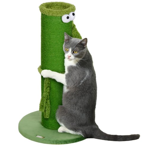 PawHut Cat Scratching Post for Indoor Cats, 63cm Tall Cat Scratcher Post with Sisal Rope Cover, Large Base, Green