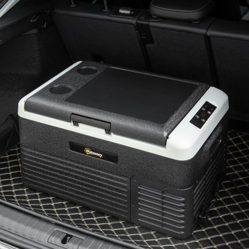 Outsunny 30L Car Refrigerator, Portable Compressor Car Fridge Freezer, Electric Cooler Box with 12/24V DC and 110-240V AC for Camping, Driving, Picnic, Down to -20°C, Grey and Black