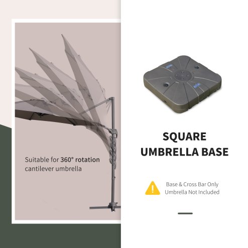 Outsunny Square Cantilever Patio Parasol Base, 113 kg Water or 150 kg Sand Filled Stand with Wheels Heavy-Duty, Coffee