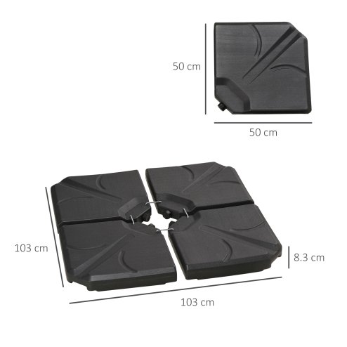 Outsunny Set of 4 Parasol Base Stand Weights for Banana Hanging Cantilever Umbrella, 56kg Water or 72kg Sand Filled, Up to 84kg with Water/Sand Combo Filling, Black