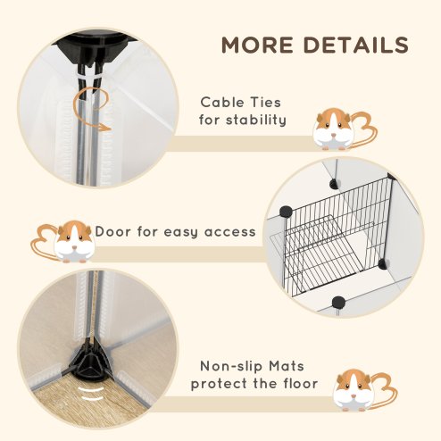 PawHut Pet Playpen, DIY Small Animal Cage, 18 Panels Portable Metal Fence, for Guinea Pigs, Hedgehogs, 175 x 70 x 45cm - White