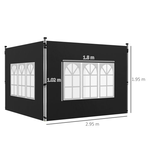 Outsunny Gazebo Side Panels with Window for 3x3(m) or 3x4m Pop Up Gazebo, 2 Pack Sides Replacement, Black