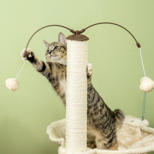 PawHut Cat Tree for Indoor Cats, Cat Scratching Post with Bed, Toy Ball, 53.5 x 53.5 x 90cm - Beige