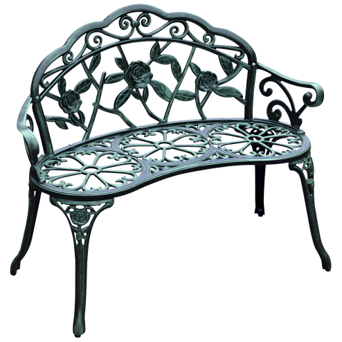 Outsunny 2 Seater Garden Bench, Cast Aluminium Outdoor Garden Loveseat, Antique Rose Style Outdoor Bench Seat with Back and Armrests for Patio, Porch, Park, Green