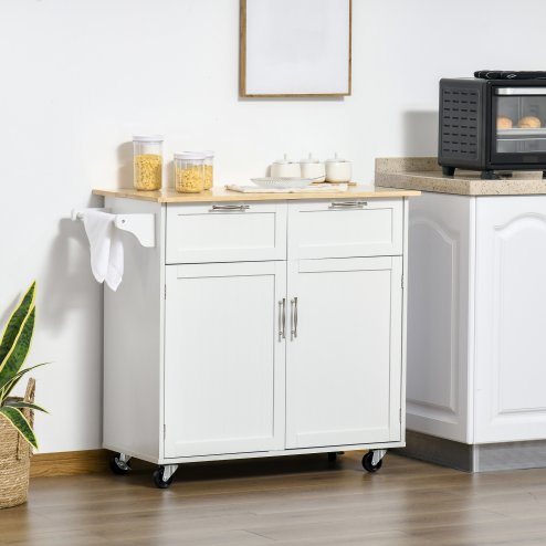 HOMCOM Kitchen Island Utility Cart, with 2 Storage Drawers & Cabinets for Dining Room, White