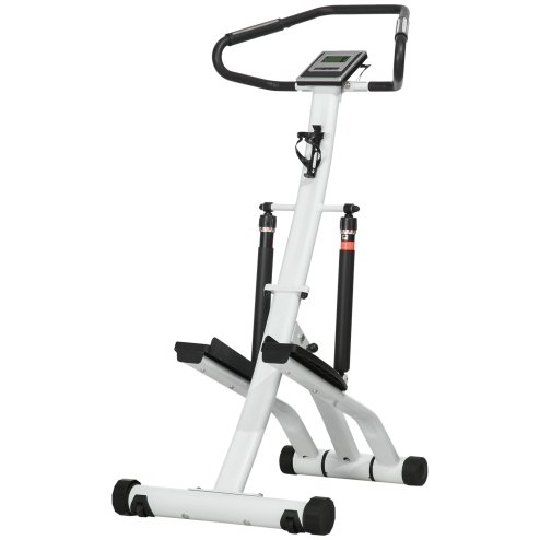 SPORTNOW Foldable Stepper Machine with 12-Level Hydraulic Resistance, Step Machine Exerciser with LCD Monitor and Drink Holder, for Home Fitness Workout, White and Black