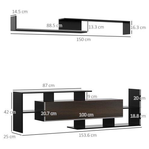 HOMCOM Modern TV Cabinet with Wall Shelf, TV Unit with Storage Shelf and Cabinet, for Wall-Mounted 65
