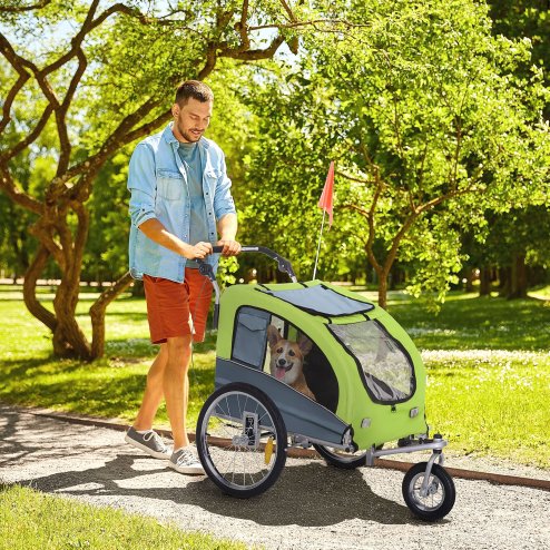 PawHut Dog Bike Trailer Pet Stroller Cart Carrier for Bicycle 360 Rotatable with Reflectors 3 Wheels Hitch Coupler Push/ Pull/ Brake Water Resistant Green