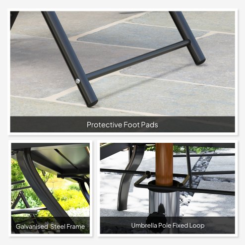Outsunny 7 Pieces Garden Dining Set, 6 Seater Garden Furniture Set with Parasol Hole, Outdoor Dining Set with High Back Folding Chairs and Square Metal Top Table for Outdoor Patio, Grey