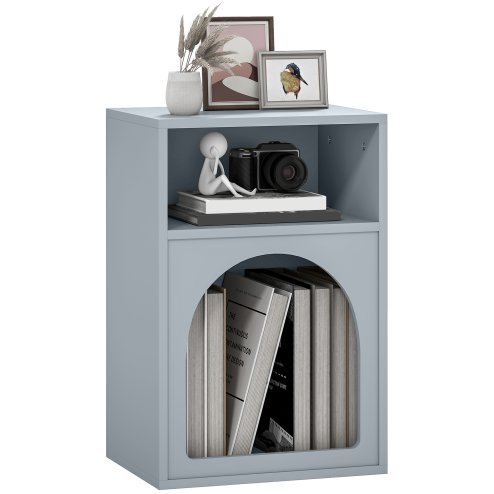 HOMCOM Bedside Table, Modern Bedside Cabinet with 2 Open Compartments and Unique Arch Design, Side Table for Living Room, Bedroom, Grey