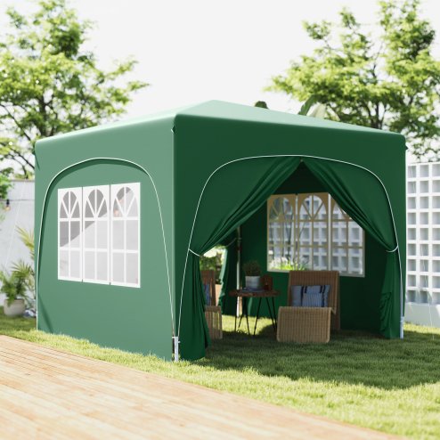 Outsunny 3 x 3(m) Pop Up Gazebo with Sides and Carry Bag, UPF50+, Height Adjustable Party Tent Instant Event Shelter for Garden, Outdoor, Patio, Dark Green