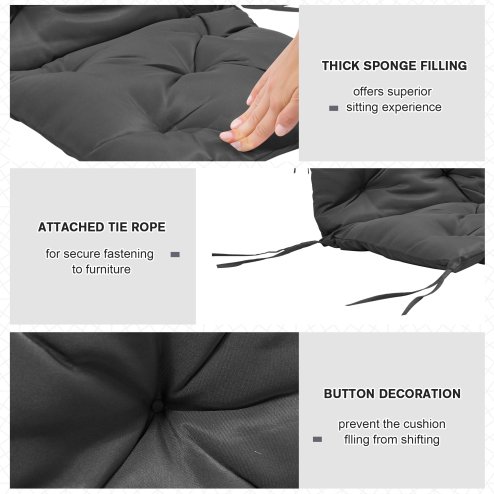 Outsunny Set of 2 Garden Chair Cushions 50W x 98L x 8D cm Comfortable Seat Pad with Backrest for Sunbeds, Rocking Chairs, Loungers for Outdoor & Indoor Use, Dark Grey