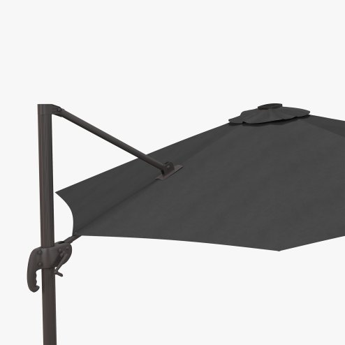 Outsunny 3(m) Cantilever Roma Parasol Garden Sun Umbrella Outdoor Patio with 360 Rotation Crank & Tilt Aluminium Frame LED Solar Light Cross Base, Dark Grey