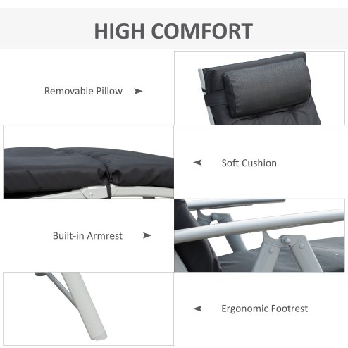 Outsunny Sun Lounger Steel Frame Outdoor Folding Chaise Texteline Lounge Chair Recliner with Headrest & 7 Levels Adjustable Backrest, Black