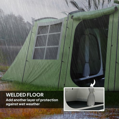 Outsunny 4 Man Tunnel Tent, Family Camping Tent with Porch, Bedroom and Living Area, Sewn in Groundsheet, 3000mm Waterproof, Portable with Bag for Hiking, Festival, Backpacking, Green