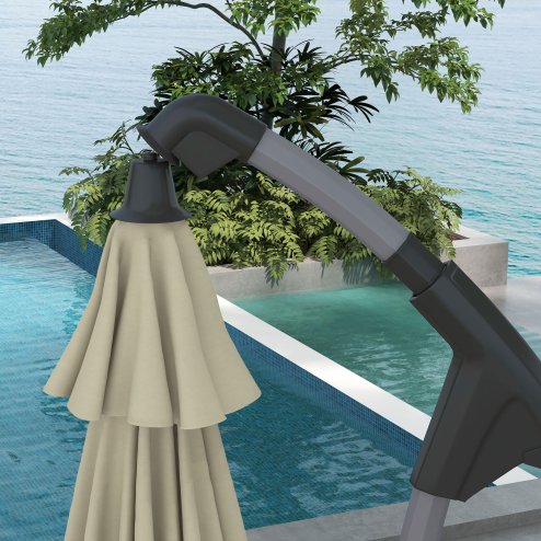 Outsunny 2.7m Cantilever Parasol with Cross Base, Banana Parasol with Crank Handle and 16 Fibreglass Ribs, Round Hanging Patio Umbrella for Outdoor Pool, Garden, Balcony, Beige