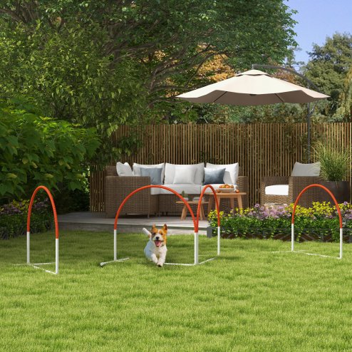 PawHut Dog Agility Equipment Set, Dog Agility Training Equipment for Dogs with Oxford Carry Bag, 4 PCS Weave Poles, Dog Obstacle Course, Pet Outdoor Games, Orange Image