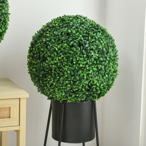 HOMCOM Set of 2 Artificial Topiary Balls, 40cm Faux Boxwood Balls, Hanging Decoration for Home, Indoor, Outdoor, Green