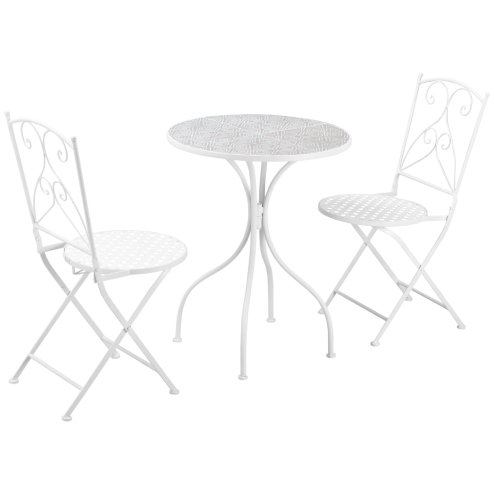 Outsunny 3 Pieces Garden Bistro Set, Folding Outdoor Single Chairs and Mosaic Garden Table Furniture Set for Patio, Balcony, Deck, White