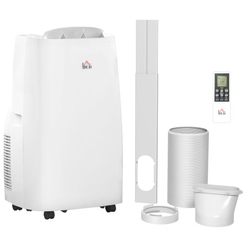 HOMCOM 14000 BTU Portable Air Conditioner, 3 in 1 Dehumidifier Cooling Fan, with Sleep Mode, Remote, LED Display, 24H Timer, Wheels, 40m², Window Venting Kit, A Energy Efficiency, White