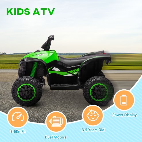 HOMCOM 12V Electric Quad Bike for Kids Ride On Car Toy, with Forward Reverse Functions, LED Headlights, Music, for Ages 3-5 Years - Green