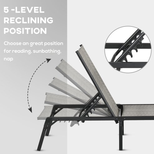 Outsunny Foldable Outdoor PE Rattan Sun Lounger, Patio Wicker Recliners Lounge Chair w/ 5-Level Adjustable Backrest, for Poolside, Garden, Mixed Grey