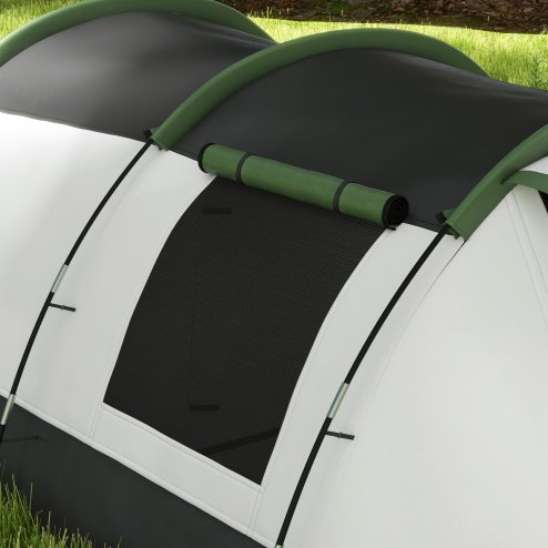 Outsunny 3-4 Man Camping Tent, Tunnel Tent with Bedroom, Living Room and Porch, 2000mm Waterproof, Portable with Bag, for Fishing Hiking Festival, Green