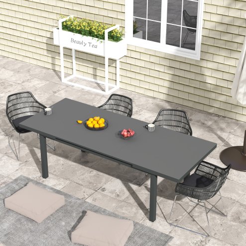 Outsunny 246 cm Extending Garden Table, Rectangle Outdoor Dining Table for 6-8, Aluminium Frame for Patio, Balcony - Charcoal Grey
