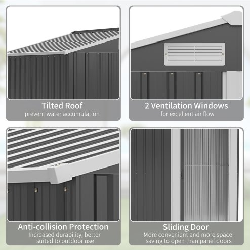 Outsunny 5ft x 4ft Garden Shed, Metal Tool Storage Shed with Sliding Door, Sloped Roof and Foundation Kit for Garden, Patio, Lawn, Grey