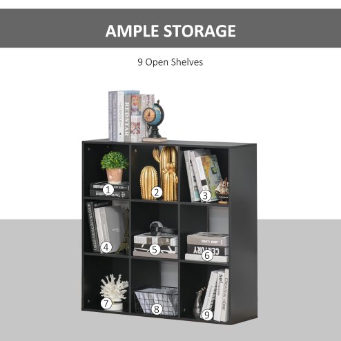 HOMCOM 3-tier 9 Cubes Storage Unit Particle Board Cupboard Bookcase Organiser Home Office Shelves