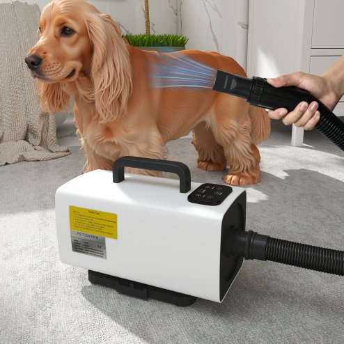 PawHut Dog Hair Dryer with One-Click Auto Adjustable Airflow and Temperature, 2200W Pet Grooming Hair Dryer with 3 Nozzles, Digital Screen, Pet Air Blower Blaster Dryer for Dogs Cats, White Image