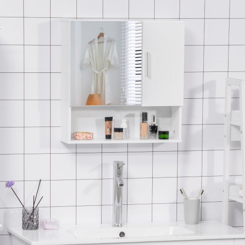 kleankin Bathroom Mirror Cabinet, Wall Mounted Storage Cupboard Organizer with Double Doors and Adjustable Shelf, White