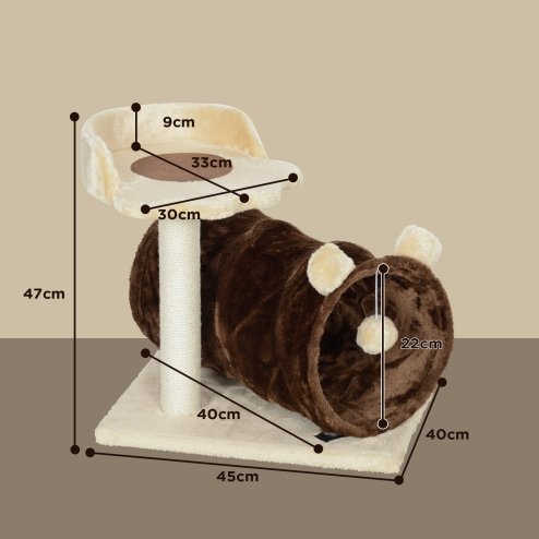 PawHut Cat Tree for Indoor Cats, 47cm Cat Tower with Scratching Post, Cat Bed, Cat Tunnel, Toy Ball, Cute Cat Tree Tower for Kittens and Cats, Dark Brown