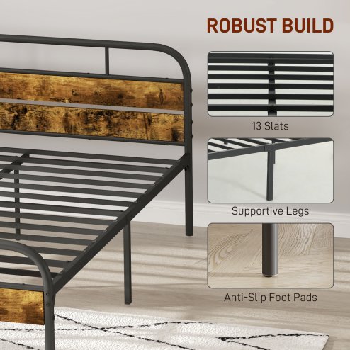 HOMCOM 5ft King Size Bed Frame with Headboard, Platform Bed Frame with Underbed Storage, Slat Support, No Box Spring Needed, Easy Assembly, Rustic Brown