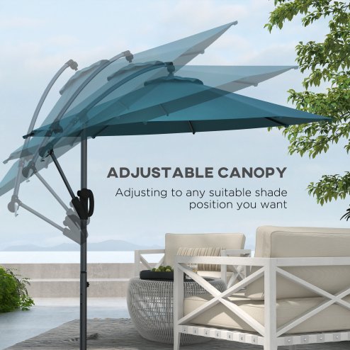 Outsunny 3(m) Cantilever Parasol with Cross Base, Banana Parasol with Crank Handle, Tilt and 8 Ribs, Round Hanging Patio Umbrella for Outdoor Pool, Garden, Balcony, Blue