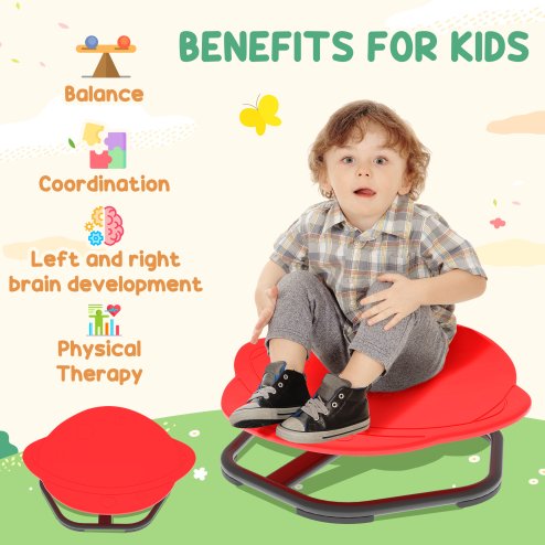AIYAPLAY Sensory Spinning Chair for Kids, Planet-Shaped Swivel Chair for Balance and Coordination Training, Multi-Position Spinning Seat with Non-Slip Base, Red