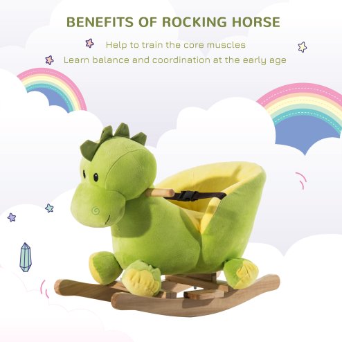 HOMCOM Kids Rocking Horse, Plush Ride-On Dinosaur Seat w/ Safety Belt, 32 Songs, Ride-On Horses Toy, for Ages 18+ Months - Green