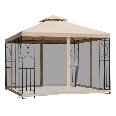 Outsunny 3 m x 3 m Garden Gazebo, Double Roof Outdoor Gazebo Canopy Shelter with Netting, Solid Steel Frame for Garden, Lawn, Backyard and Deck Image