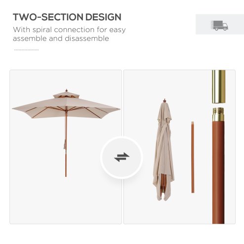 Outsunny 3 x 3 (m) Garden Parasol Umbrella, Large Square Outdoor Patio Sunshade Canopy with Double Tier, 48 mm Wooden Pole, 8 Ribs for Balcony, Beige