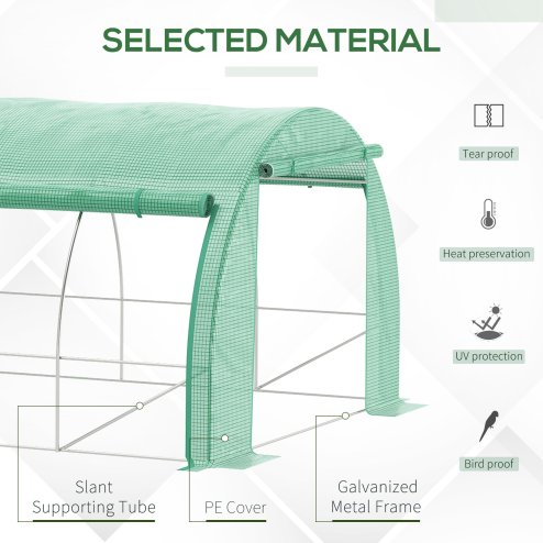 Outsunny 6 x 3 x 2 m Polytunnel Greenhouse with Roll-up Side Walls, Walk-in Grow House Tent with Steel Frame, Reinforced Cover, Zipped Door and 12 Mesh Windows for Garden, Green
