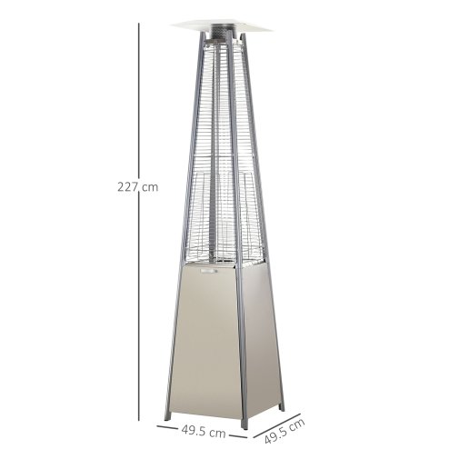 Outsunny 10.5KW Propane Patio Heater Freestanding Pyramid Gas Outdoor Tower Heater Warmer with Wheels, Rain Cover, Regulator and Hose - Silver