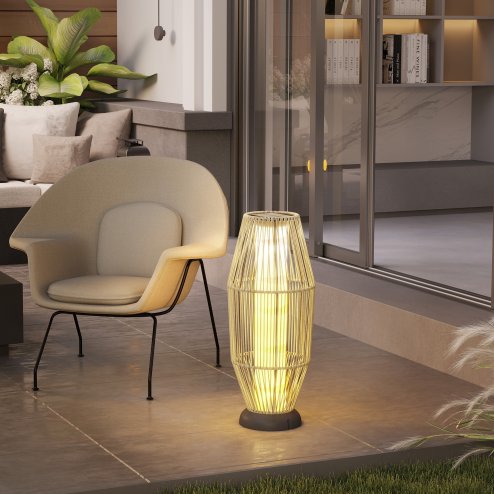 Outsunny Garden Rattan Lamp, 72 cm Tall Solar Rattan Floor Lamp, Solar Garden Light with Auto On/Off LED, IP44 for Outdoor, Porch, Pathway, Terrace, Grey Image