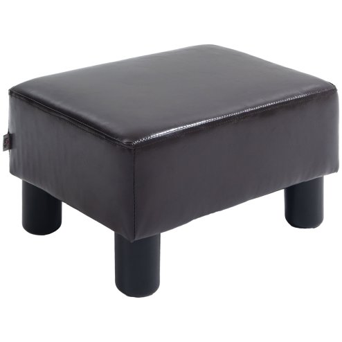 HOMCOM Faux Leather Footstool, Small Foot Rest, Rectangle Sofa Stool for Bedroom Living Room, Brown