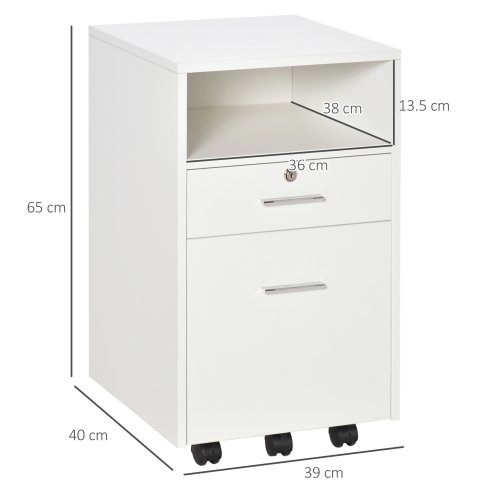 Vinsetto Mobile File Cabinet Lockable Storage Unit Cupboard for A4 Letter Home Filing Furniture for Office, Bedroom and Living Room, 39x40x65cm, White