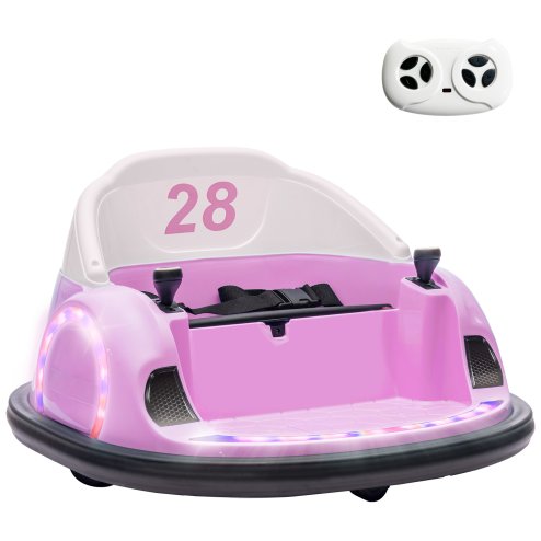 AIYAPLAY Kids Bumper Car, 360 Rotation 12V Waltz Car, Battery Powered Ride-On Toy with Remote Control, Dual Joystick, Music, USB, LED Lights, Horn, for Ages 1.5-5 Years, Pink Image