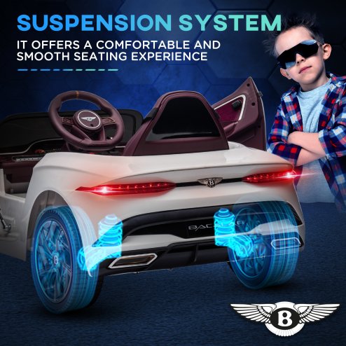 HOMCOM Bentley Bacalar Licensed, 12V Kids' Electric Ride-On with Remote Control, Battery Powered Electric Car for Kids with Suspension Wheels, Horn, Lights, for Ages 3-5 Years - White