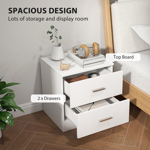 HOMCOM Bedside Table with 2 Drawers, Modern Nightstand, Cabinet Drawers Side Storage Unit for Bedroom, Living Room